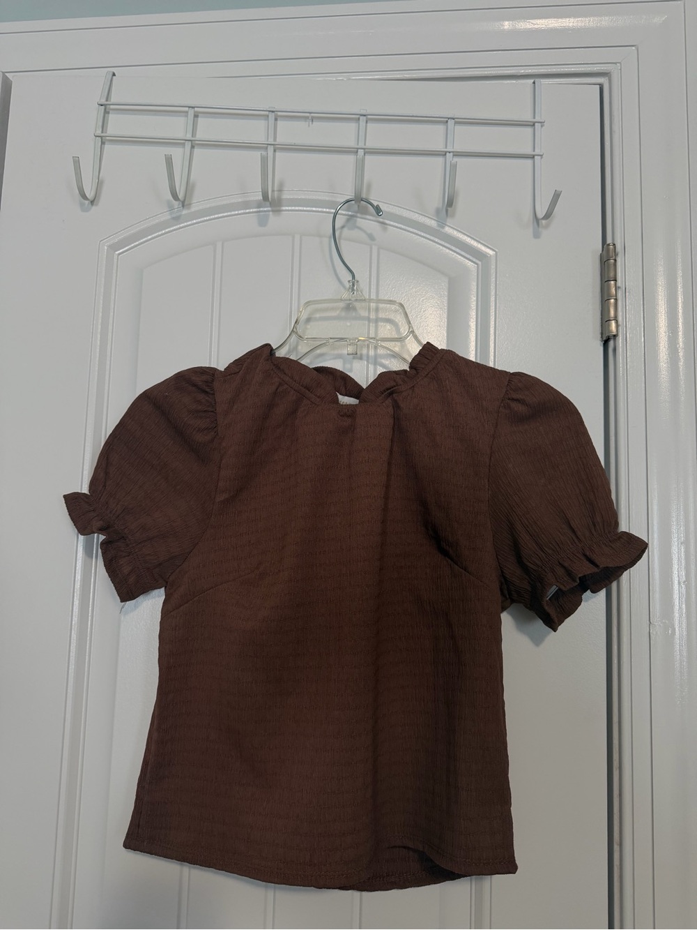 Women’s Short Sleeve Ruffle Top in Brown